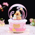Pink Capybara musical snow globe with automatic swirling snow and glowing LED lights - 8515 Pink Base / Medium 80mm Light + Music