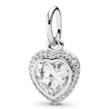 Silver heart pendant with large center rhinestone and sparkling diamond border - Silver/White