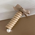 Élastique cheveux cordon de téléphone kaki avec nœud élégant et détail perle - Kaki