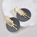 Vintage geometric lava stud earrings in gold and black titanium steel for women - Black Round Style (E919-hei)
