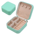 Portable mint green PU leather jewelry organizer with square zipper closure and soft velvet lining - Teal