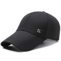 Casquette de baseball noire avec logo R en métal argenté et sergé de coton fin - Noir