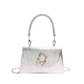 Elegant silver clutch bag with radiant rhinestone ornament and crystal-encrusted handle - Silver