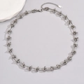 Collana a catena spessa argento minimalista con maglie ovali e targhetta K18 - 47cm / Argento 18K
