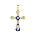 18K gold plated cross pendant with blue enamel, white zircon, and turquoise beads - Blue Enamel Snake Cross