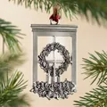 Christmas snowman window metal pendant with holly wreath and candles in matte silver finish - Rectangle Wreath Antique Silver / Antique Silver