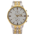 Minimalist quartz watch for men featuring two-tone silver gold band and white dial - White Dial Two-tone Band