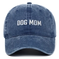Casquette de baseball en denim délavé bleu marine avec broderie DOG MOM blanche devant - Taille unique / Bleu marine