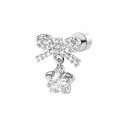 Silver bow earring with star pendant and micro-set zircon stones on white background - Bowknot Star Style (Single Piece) (A643)