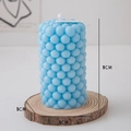 Light blue bubble pillar scented candle with wood base and 9cm height dimension - Tall Bubble Pillar (Rosemary Mint) / Blue