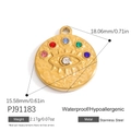 Pendentif œil porte-bonheur en acier doré 18k avec zircons multicolores sertis - Pendentif Mauvais Œil en Zirconium à Six Couleurs (PJ91183)