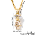 Minimalist gold teddy bear pendant necklace with dimensions and weight details - White