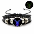 Luminous Capricorn zodiac braided leather bracelet with adjustable cords and silver beads - Capricorn / Black