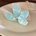 Blue butterfly hair claw clip with rhinestones, 9cm size with iridescent finish - Blue Large Flower