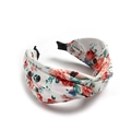 Detail of fabric headband with red rose floral pattern and stylish knot design - White Floral Print