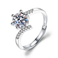 Adjustable S925 sterling silver ring featuring a six-prong round zircon and micro-pave accents - Adjustable Open / Twisted Six-Prong Micro-Pave Style (1 Carat Effect)
