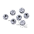 Detail of soccer ball acrylic beads showing 11.2mm diameter and 3mm hole size - Black & White Soccer
