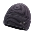 Dunkelgraue gerippte Strickmütze für Herren mit NY-Stickerei und breitem Umschlagrand - Einheitsgröße / Dunkelgrau