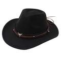 Black wool felt western cowboy hat with vintage silver bull head metal accessory - M (56-58cm) / Black