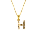 Gold H-letter cube pendant necklace with micro-pave cubic zirconia on a dainty chain - Letter H