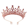 Elegant gold bridal tiara with pink crystals and secure combs for wedding hairstyles - Gold-Pink