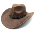 Cappello da cowboy marrone con motivo a serpente a tesa larga e cinturino in pelle con toro - M (56-58cm) / Cachi Serpente