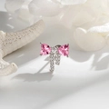 Clou de piercing nœud argenté avec cœurs roses et zircons blancs sertis en pavé - Nœud Papillon en Zircon Rose (A1025-2#Rose) / Pièce Unique