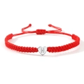 Red braided nylon rope heart bracelet with silver letter H charm for couples - Silver Heart-H / Red