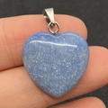 Light blue heart-shaped natural stone pendant with white spots and silver clasp - 20mm / Blue Chalcedony