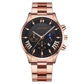 Men's rose gold chronograph watch with black sunray dial and stainless steel strap - Black Dial Rose Gold Hands Rose Gold Band (Flat End)