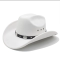 Classic white cowboy hat with black leather strap and silver metal stud embellishments - M (56-58cm) / White