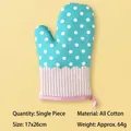 Polka dot teal and pink striped cotton heat resistant oven mitt with hanging loop - Single Glove / Blue White Polka Dot