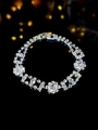 Elegant silver bracelet featuring floral zircon designs and radiant pavé crystals - Silver Flower Style