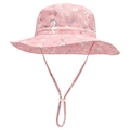 Dettaglio cappello sole rosa per neonati con stampe marine e laccetto regolabile - Stampa Cavalluccio Marino Rosa
