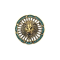 Vintage gold lion head brooch with blue crystal border in a classic round frame - Round Lion Head Blue Rhinestone XD824312-2