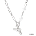 Silver chain necklace with baroque pearls and engraved pistol pendant for couples - Silver