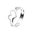 Anello doppio strato in argento S925 minimalista con cuore e zircone lucido - Zircone a cuore impilato cavo a doppia fila / Argento