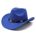 Blue felt cowboy hat with black leather band featuring silver metal conchos and studs - M(56-59CM) / Blue