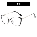 Cat eye glasses frame in C9 black and silver metal finish with blue light blocking lenses - Silver Black