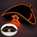 LED Pirate Halloween Hat with glowing orange fiber optics and white skull pattern - Pirate Hat-Red