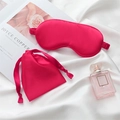 Silk-like satin sleep mask and drawstring pouch set in vibrant magenta pink color - Burgundy