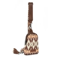 Bohemian geometric canvas sling bag with brown leather trim and adjustable strap - Light Coffee