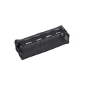 Portable black mesh cosmetic bag with white MiloBliss lettering on zipper strap - Rectangular Mesh Bag / Black