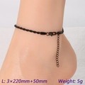 Black twisted rope chain anklet in titanium steel with lobster clasp for women - Black 3x220mm Classic Style (KJ4083-Z)