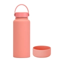 Coral pink 1L stainless steel insulated water bottle with matte finish and silicone boot - 1 L / Coral Pink