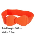 Women's 5.8cm wide orange elastic waist belt with faux leather bow, total length 100cm - 100cm Extended / Orange