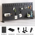 Vertical black pegboard desktop organizer set with shelves, hooks and standing supports - Black Standing Set 3 / Black