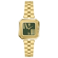 Elegante orologio da donna quadrato dorato con quadrante verde scuro e numeri romani - Cinturino in Acciaio Oro Quadrante Verde
