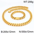 Ensemble de bijoux chaîne cubaine dorée en acier inoxydable avec collier et bracelet homme - Ensemble Couleur Or 12mm (KS141837-Z)
