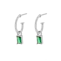 S925 sterling silver hoop earrings with rectangular emerald green gemstone pendants - White Gold (Style F)
